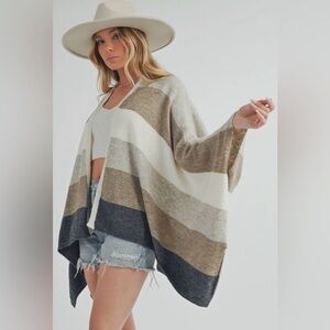 Striped sweater poncho cardigan NWT